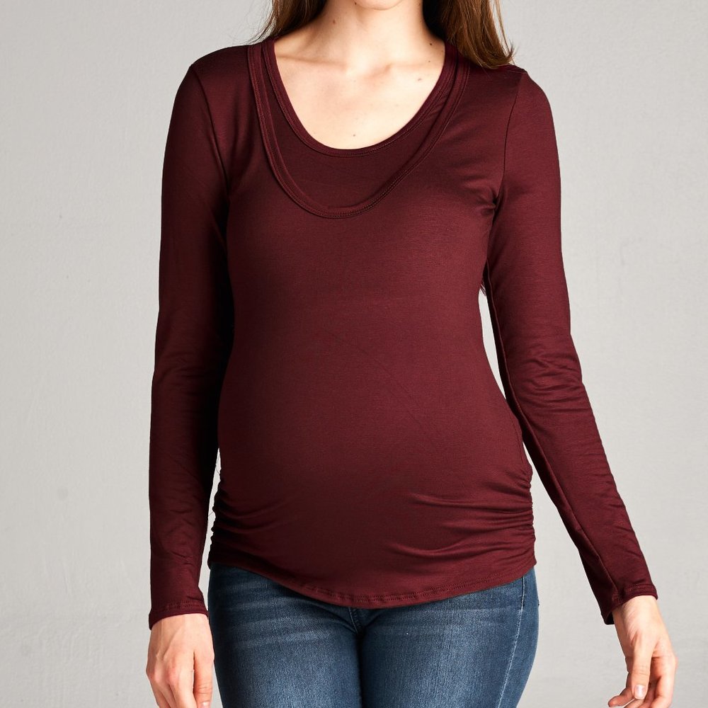<CMT1321> Burgundy Charcoal Double Layered Maternity Nursing Top